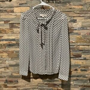 Loft Black and White Flower Dot Blouse